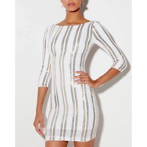 Lulu's - White Gold Stripe Sequin Dress